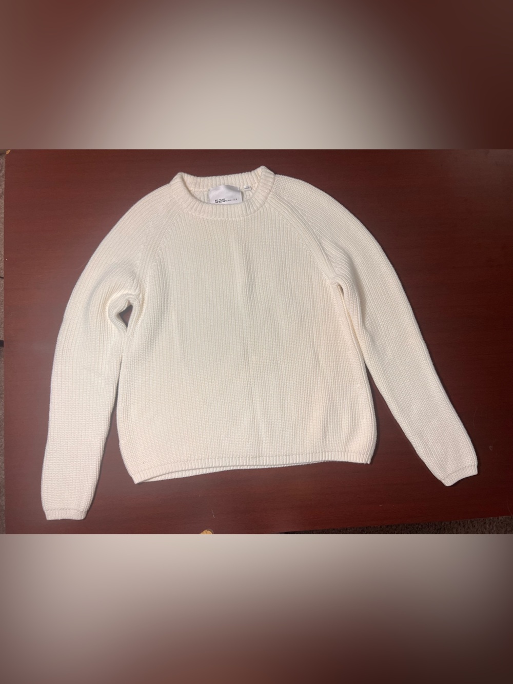 525 America Cream/white Cotton Ribbed Crewneck Sweater